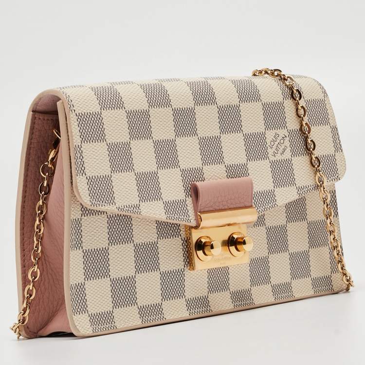 Pre Owned Louis Vuitton Rose Ballerine Damier Azur Canvas Croisette Chain Wallet
