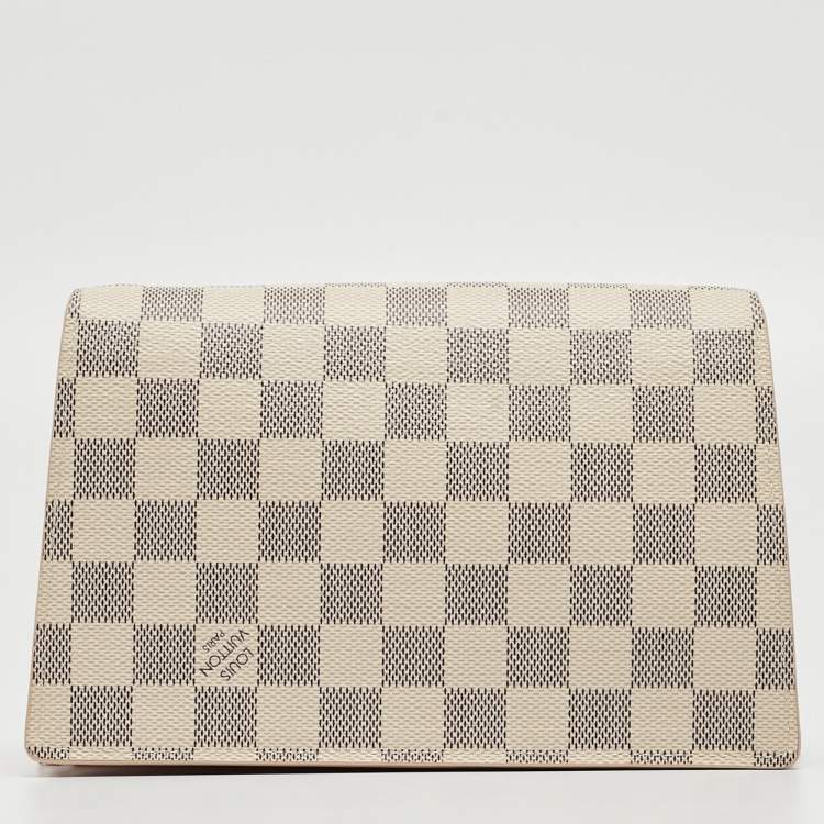 Pre Owned Louis Vuitton Rose Ballerine Damier Azur Canvas Croisette Chain Wallet