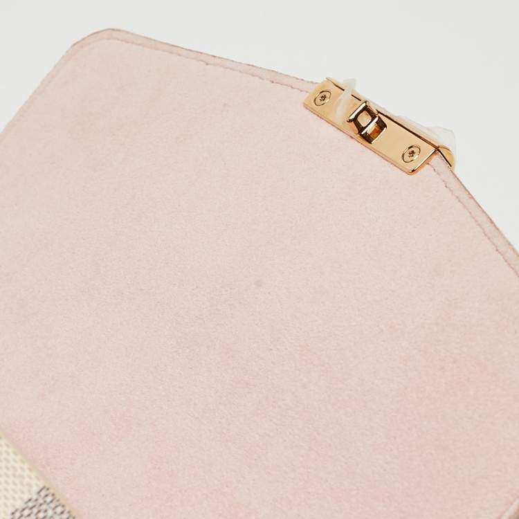 Pre Owned Louis Vuitton Rose Ballerine Damier Azur Canvas Croisette Chain Wallet