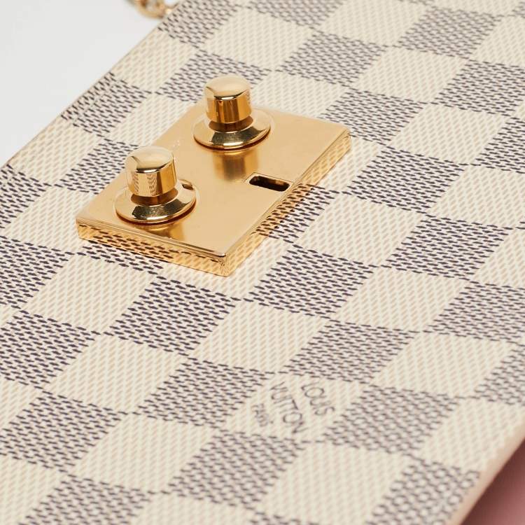 Pre Owned Louis Vuitton Rose Ballerine Damier Azur Canvas Croisette Chain Wallet