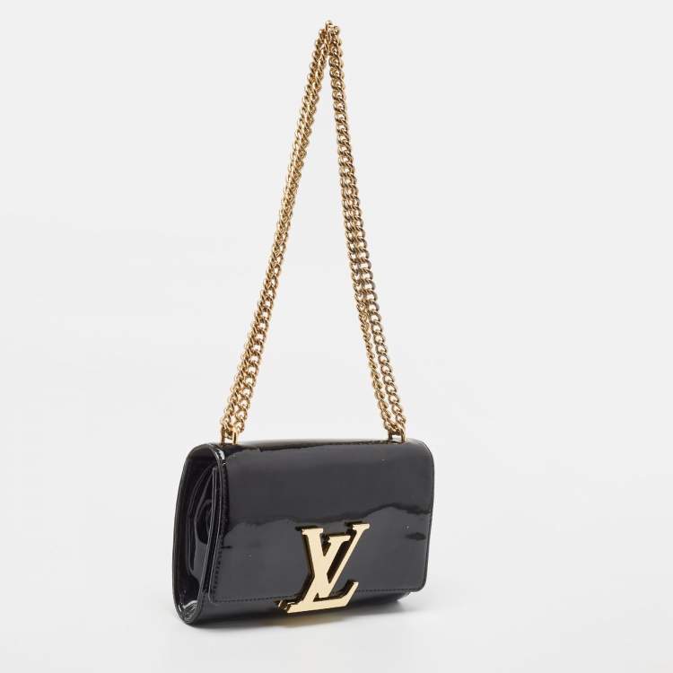 Pre Owned Louis Vuitton Black Patent Leather Chain Louise MM Bag