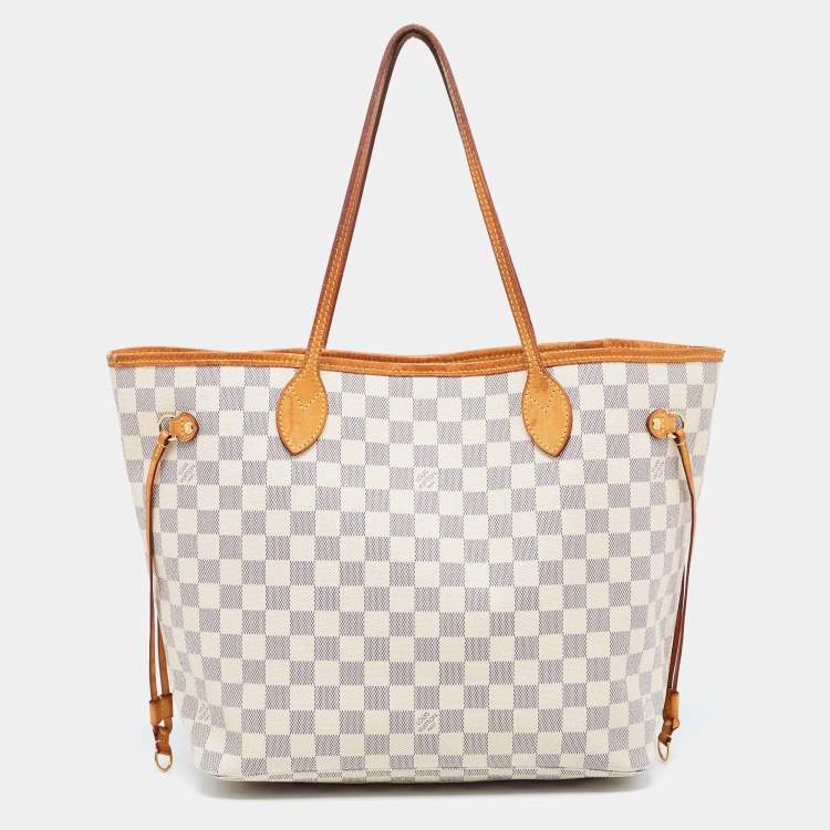 Pre Owned Louis Vuitton White Canvas Damier Azur Neverfull MM Tote Bag