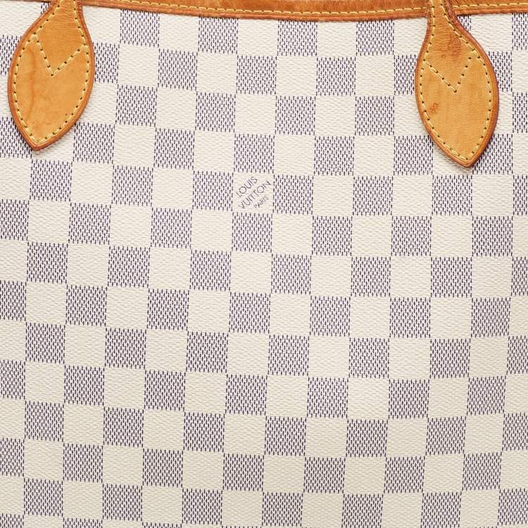 Pre Owned Louis Vuitton White Canvas Damier Azur Neverfull MM Tote Bag