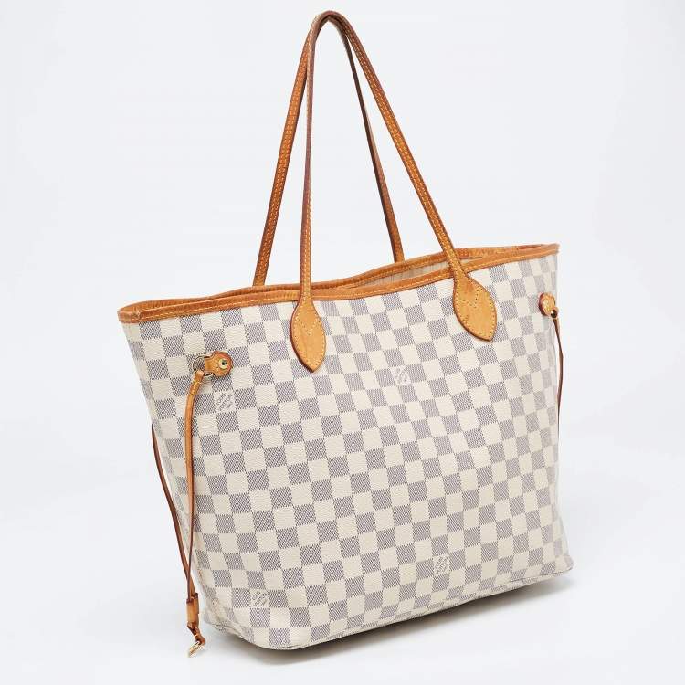 Pre Owned Louis Vuitton White Canvas Damier Azur Neverfull MM Tote Bag