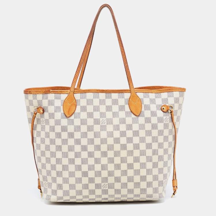 Pre Owned Louis Vuitton White Canvas Damier Azur Neverfull MM Tote Bag