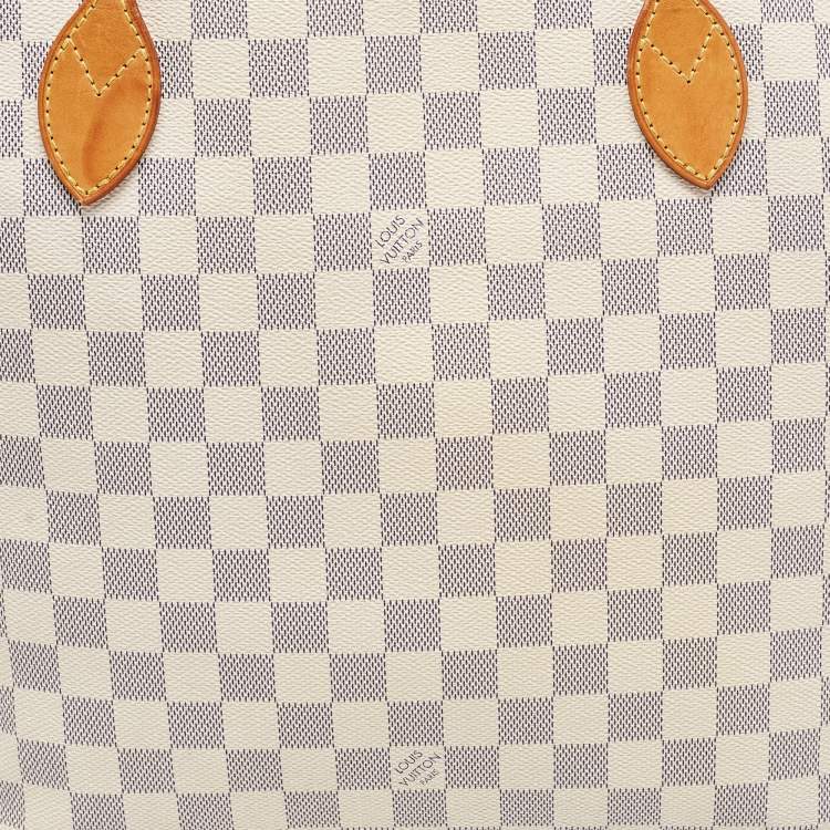 Pre Owned Louis Vuitton White Canvas Damier Azur Neverfull MM Tote Bag