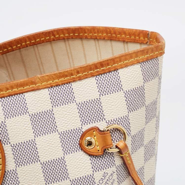 Pre Owned Louis Vuitton White Canvas Damier Azur Neverfull MM Tote Bag