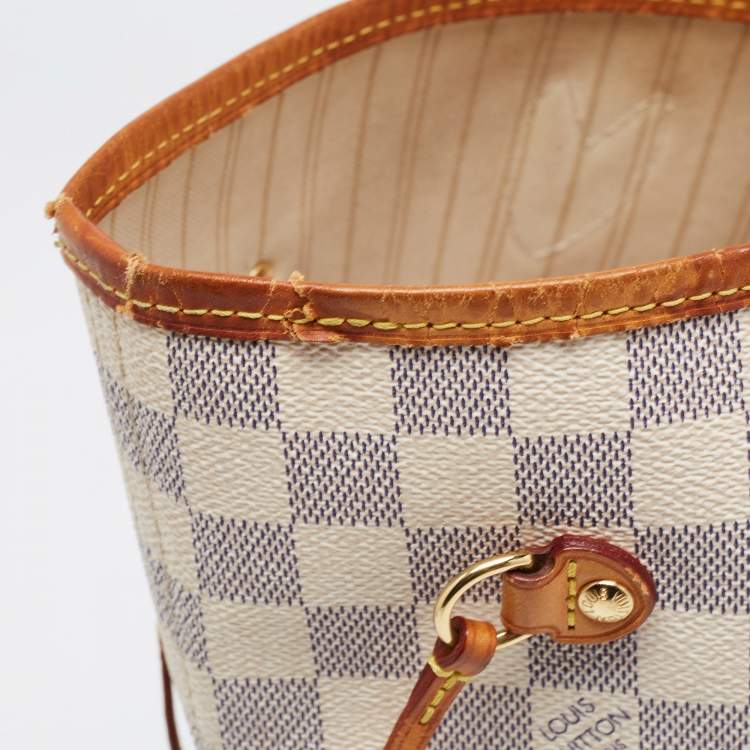 Pre Owned Louis Vuitton White Canvas Damier Azur Neverfull MM Tote Bag