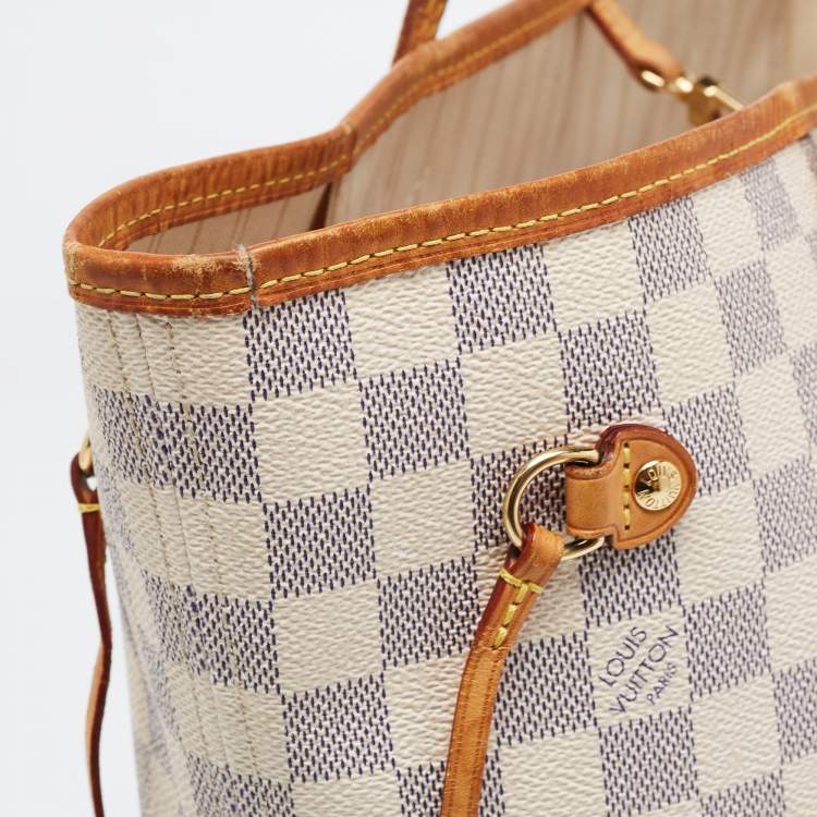 Pre Owned Louis Vuitton White Canvas Damier Azur Neverfull MM Tote Bag