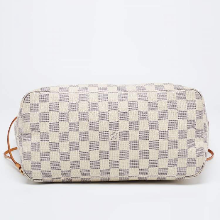 Pre Owned Louis Vuitton White Canvas Damier Azur Neverfull MM Tote Bag