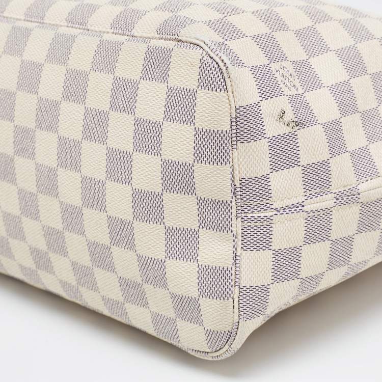 Pre Owned Louis Vuitton White Canvas Damier Azur Neverfull MM Tote Bag