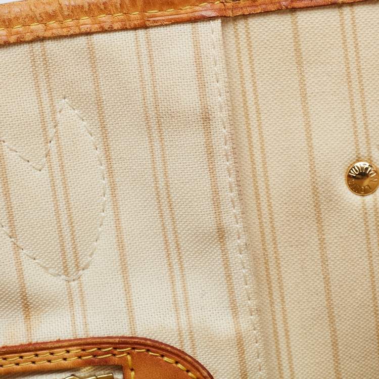 Pre Owned Louis Vuitton White Canvas Damier Azur Neverfull MM Tote Bag