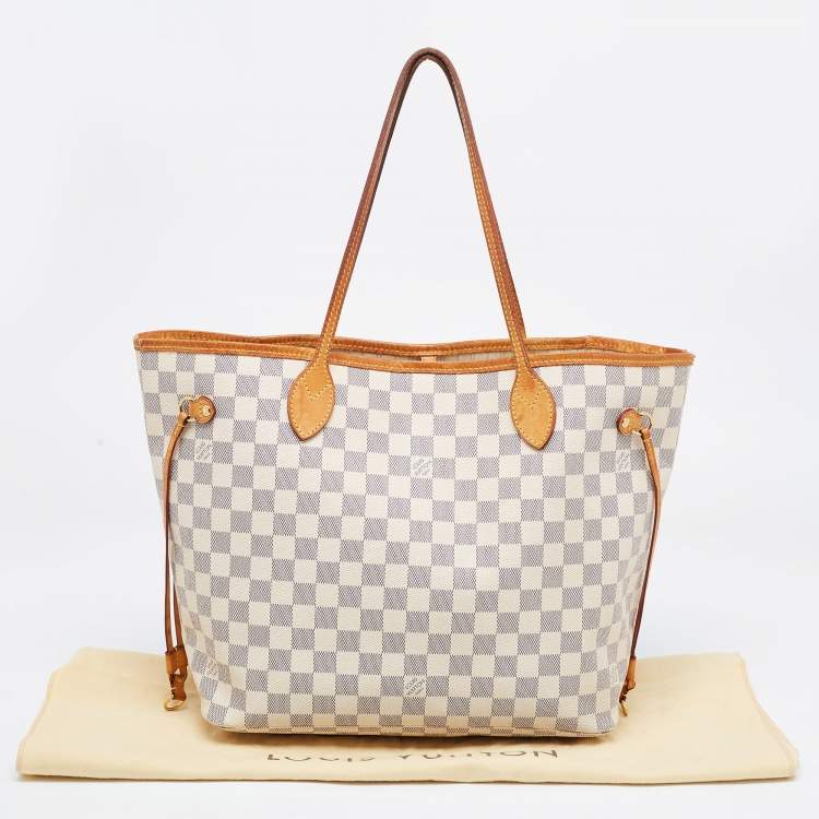 Pre Owned Louis Vuitton White Canvas Damier Azur Neverfull MM Tote Bag