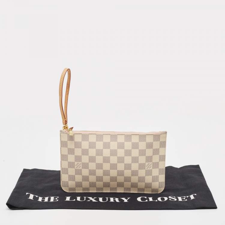 Pre Owned Louis Vuitton Damier Azur Canvas Neverfull Zipped Clutch 