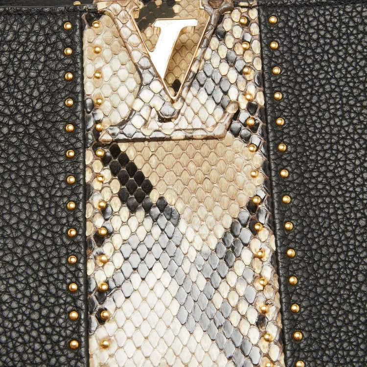 Pre Owned Louis Vuitton Black/Beige Leather and Python Capucines MM Bag
