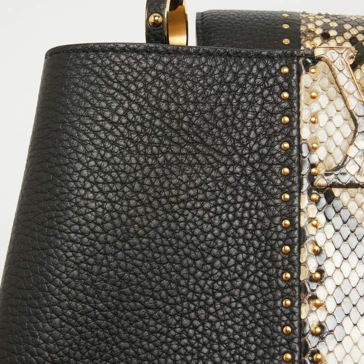 Pre Owned Louis Vuitton Black/Beige Leather and Python Capucines MM Bag