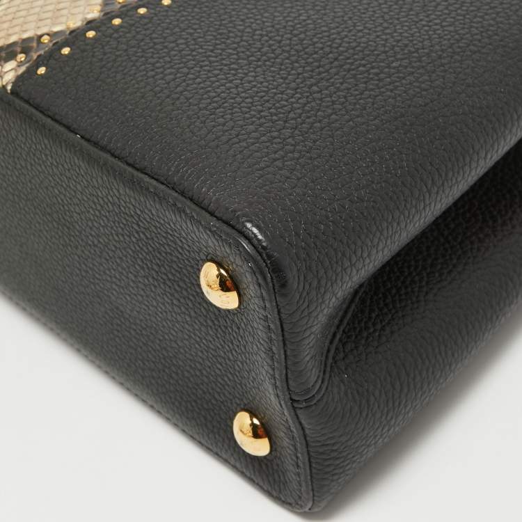 Pre Owned Louis Vuitton Black/Beige Leather and Python Capucines MM Bag