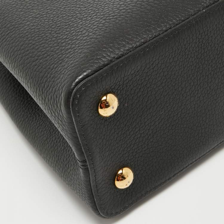 Pre Owned Louis Vuitton Black/Beige Leather and Python Capucines MM Bag