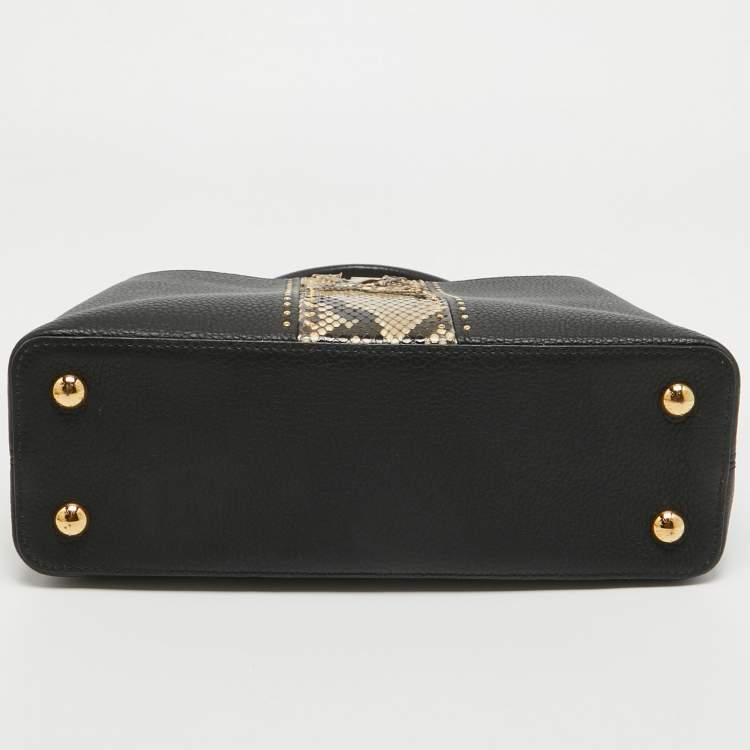 Pre Owned Louis Vuitton Black/Beige Leather and Python Capucines MM Bag