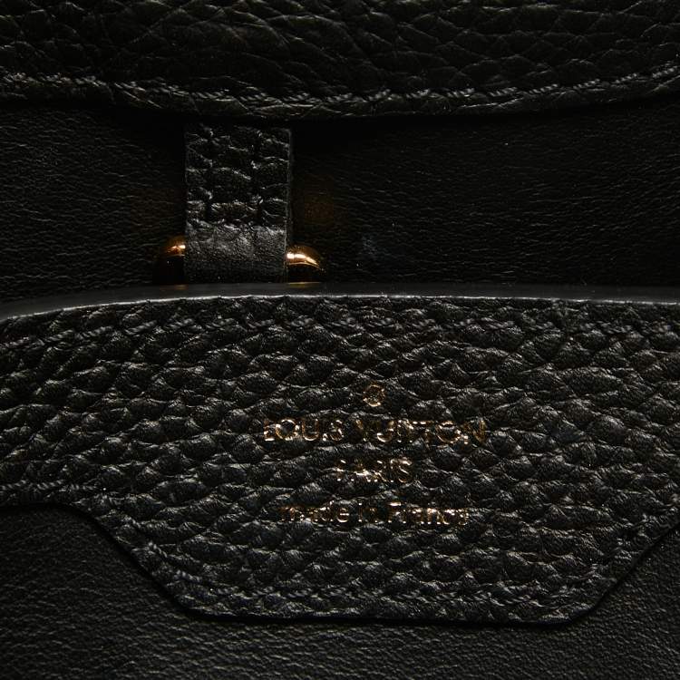 Pre Owned Louis Vuitton Black/Beige Leather and Python Capucines MM Bag