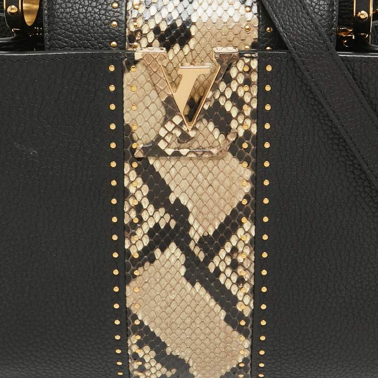 Pre Owned Louis Vuitton Black/Beige Leather and Python Capucines MM Bag
