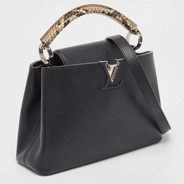 Pre Owned Louis Vuitton Black/Beige Taurillon Leather and Python Capucines BB Bag