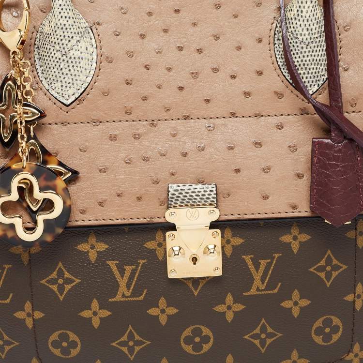 Pre Owned Louis Vuitton Exotique Monogram Lizard,Ostrich and Leather Limited Edition Majestueux MM Bag