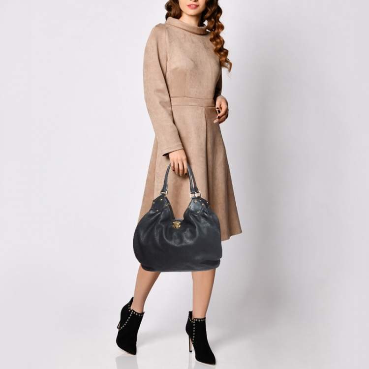 Pre Owned Louis Vuitton Black Monogram Mahina Leather Surya L Bag