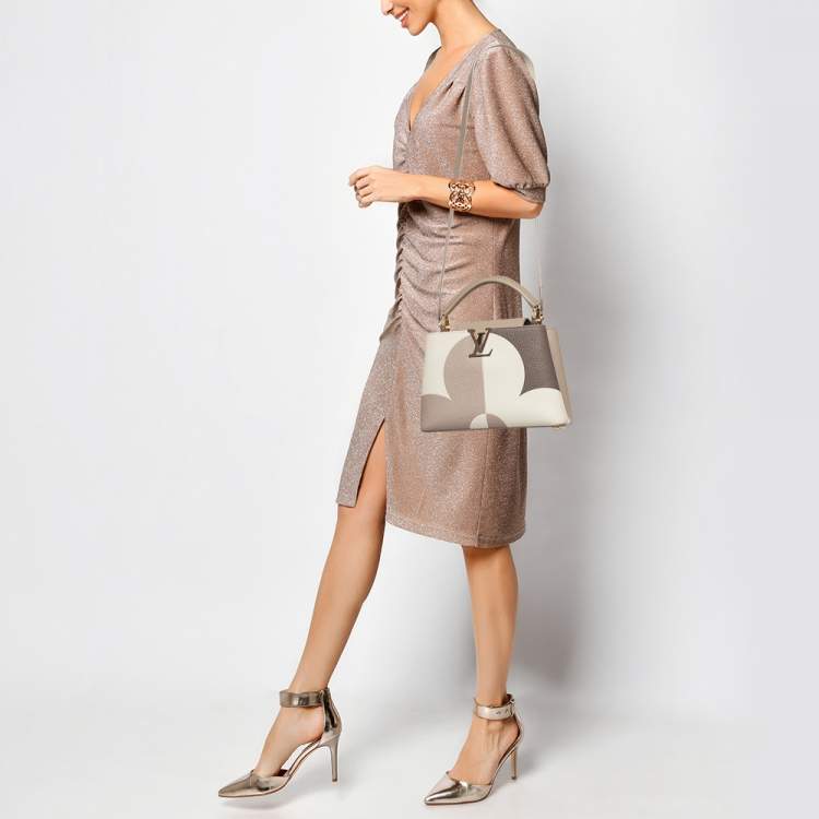Pre Owned Louis Vuitton Galet/Creme Monogram Flower Taurillon Leather Capucines BB Bag