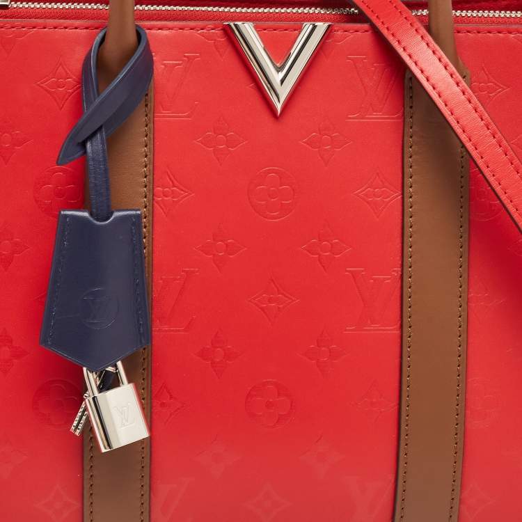 Pre Owned Louis Vuitton Rubis/Noisette Monogram Plume Leather Very MM Tote