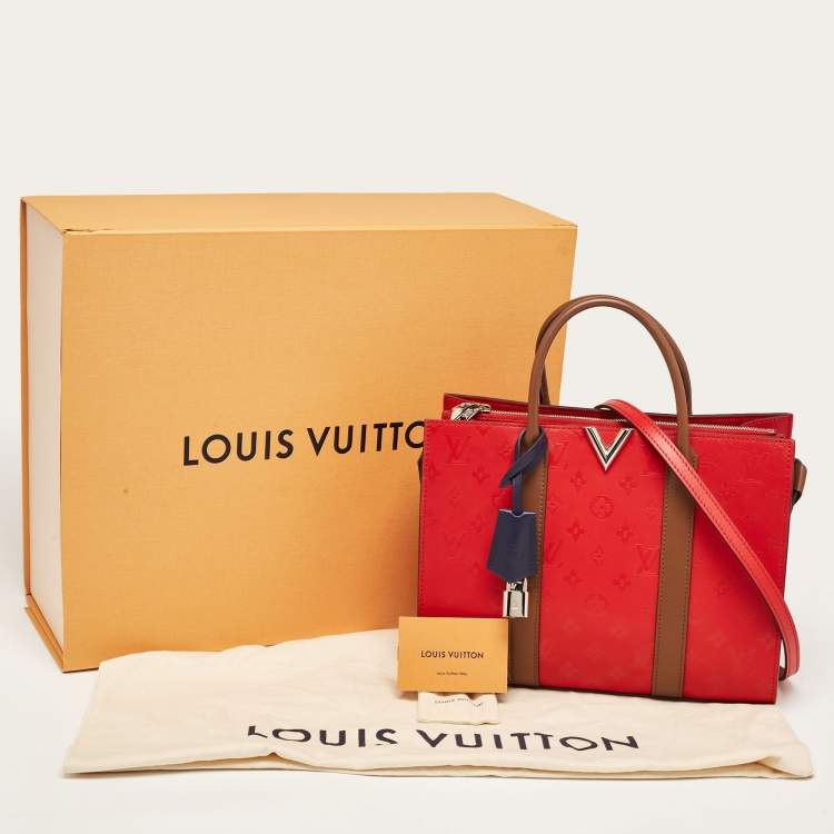 Pre Owned Louis Vuitton Rubis/Noisette Monogram Plume Leather Very MM Tote