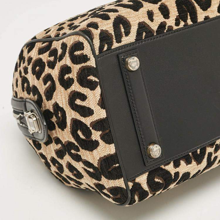 Pre Owned Louis Vuitton Beige/Black Leopard Print Jacquard Velvet Stephen Sprouse Speedy Bag