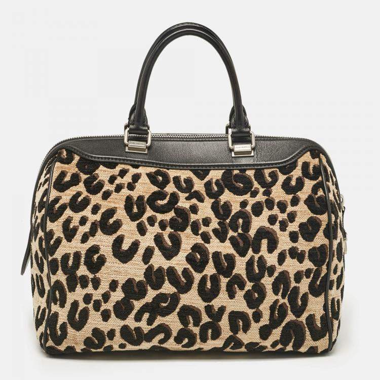 Pre Owned Louis Vuitton Beige/Black Leopard Print Jacquard Velvet Stephen Sprouse Speedy Bag