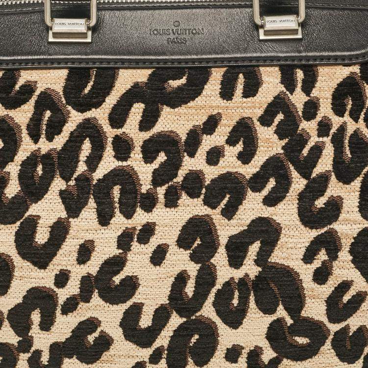 Pre Owned Louis Vuitton Beige/Black Leopard Print Jacquard Velvet Stephen Sprouse Speedy Bag