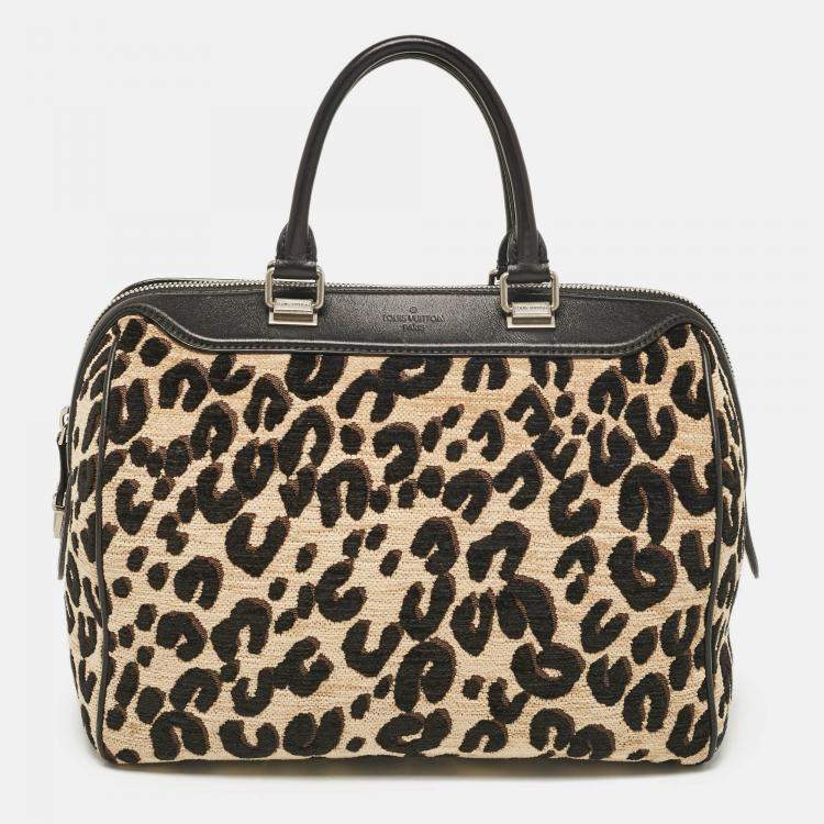 Pre Owned Louis Vuitton Beige/Black Leopard Print Jacquard Velvet Stephen Sprouse Speedy Bag