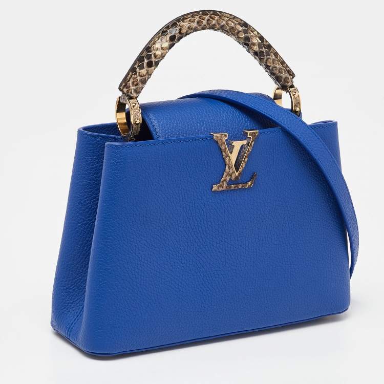 Pre Owned Louis Vuitton Blue Leather and Python Capucines BB Bag