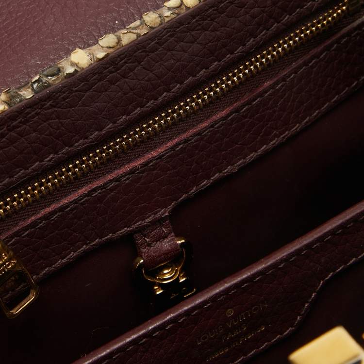 Pre Owned Louis Vuitton Deep Purple/Beige Leather and Python Capucines BB Bag