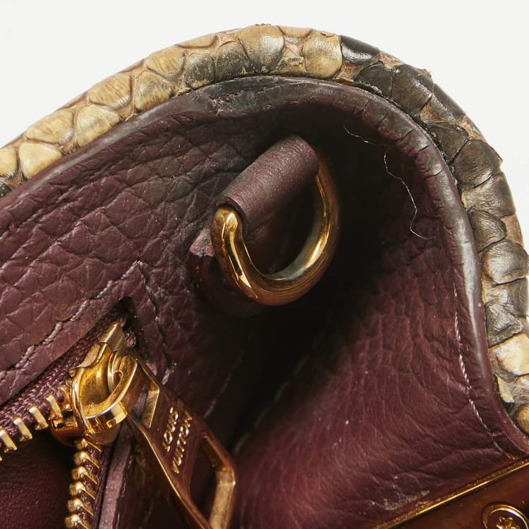 Pre Owned Louis Vuitton Deep Purple/Beige Leather and Python Capucines BB Bag