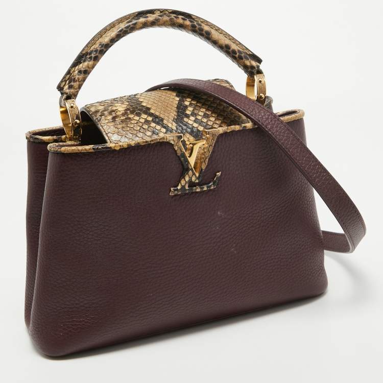 Pre Owned Louis Vuitton Deep Purple/Beige Leather and Python Capucines BB Bag