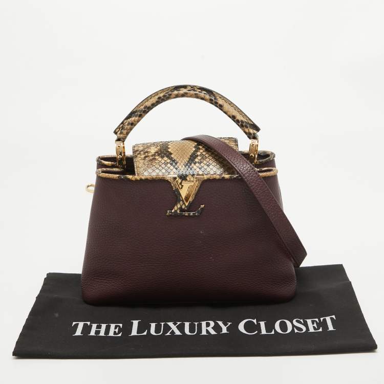 Pre Owned Louis Vuitton Deep Purple/Beige Leather and Python Capucines BB Bag