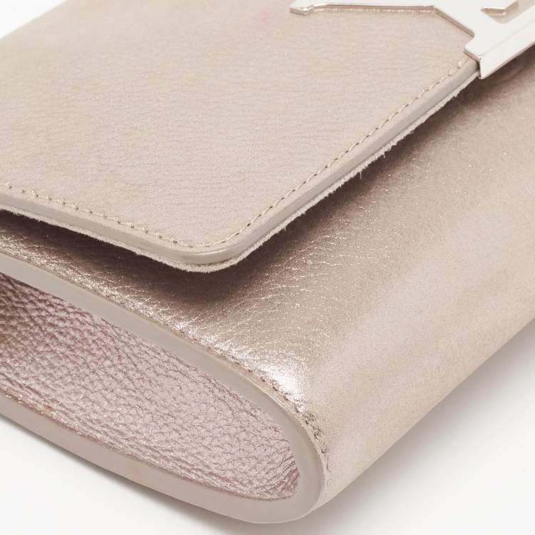 Pre Owned Louis Vuitton Metallic Pink Iridescent Leather Chain Louise Clutch