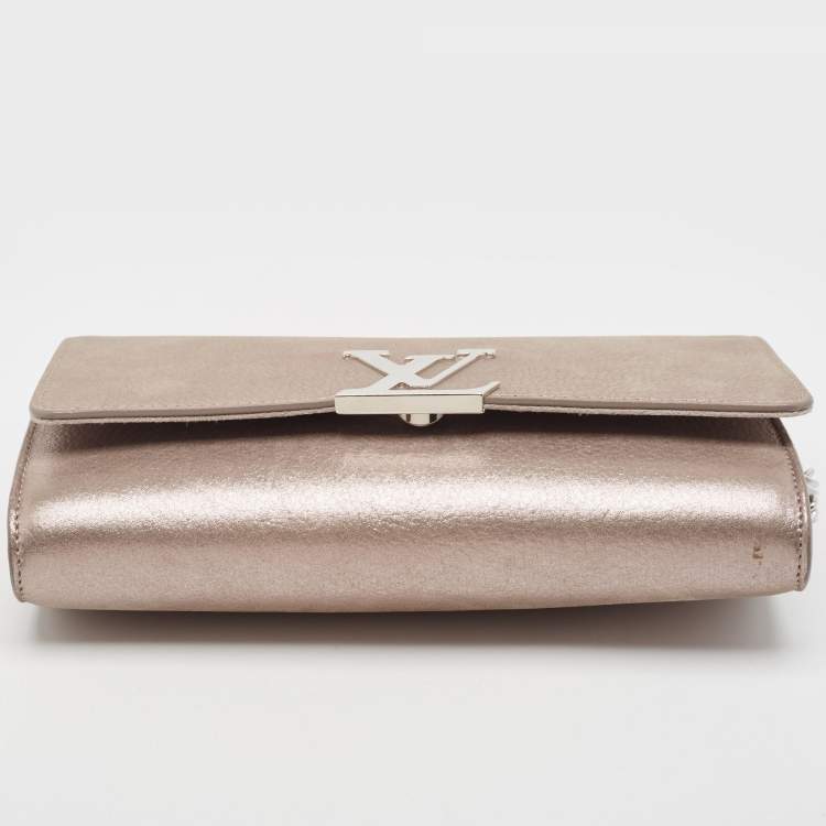 Pre Owned Louis Vuitton Metallic Pink Iridescent Leather Chain Louise Clutch