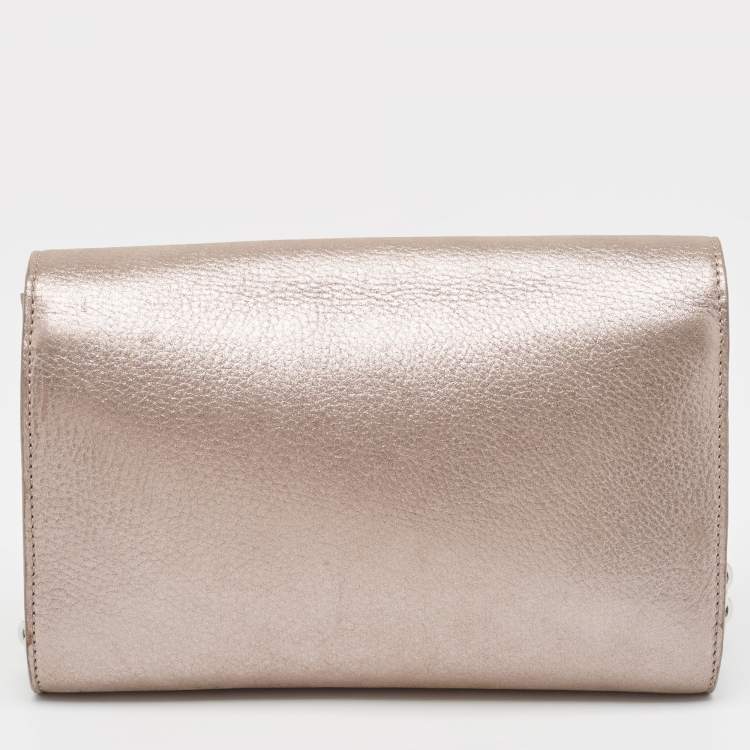 Pre Owned Louis Vuitton Metallic Pink Iridescent Leather Chain Louise Clutch