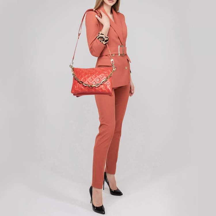 Pre Owned Louis Vuitton Wine Monogram Embossed Leather Coussin PM Bag