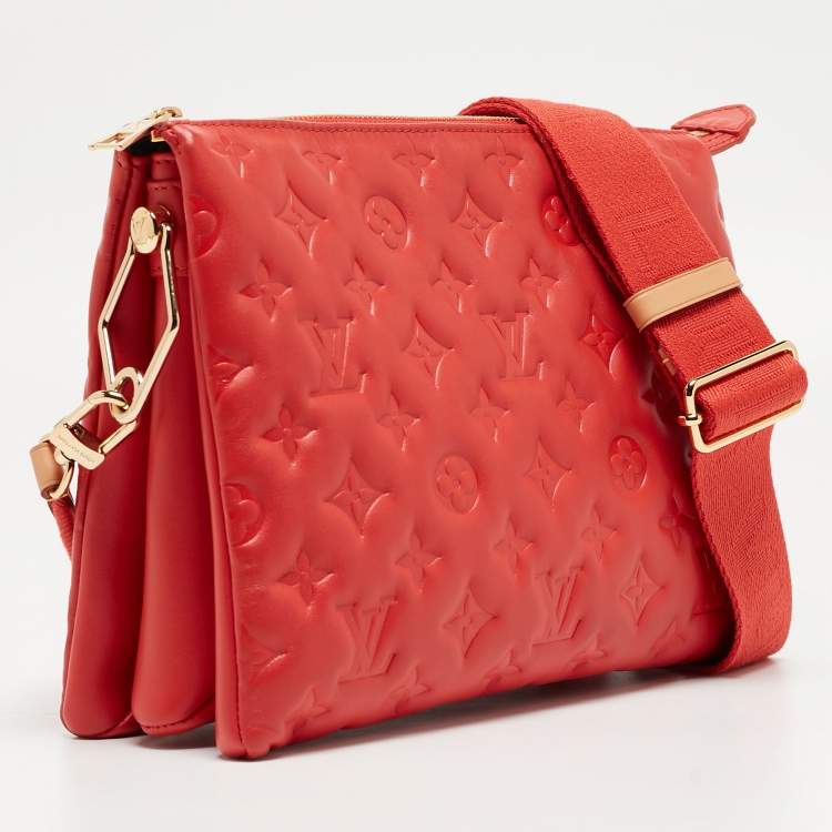 Pre Owned Louis Vuitton Wine Monogram Embossed Leather Coussin PM Bag