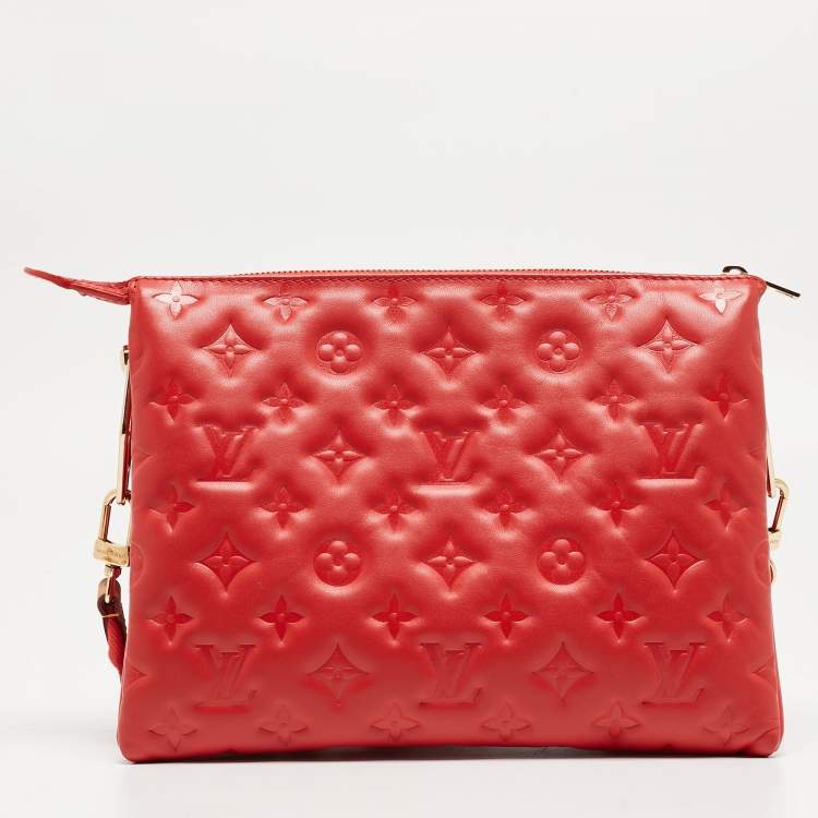 Pre Owned Louis Vuitton Wine Monogram Embossed Leather Coussin PM Bag