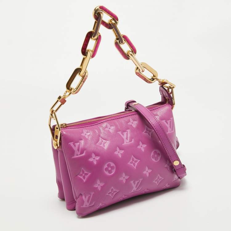 Pre Owned Louis Vuitton Orchid Monogram Embossed Puffy Leather Coussin BB Bag