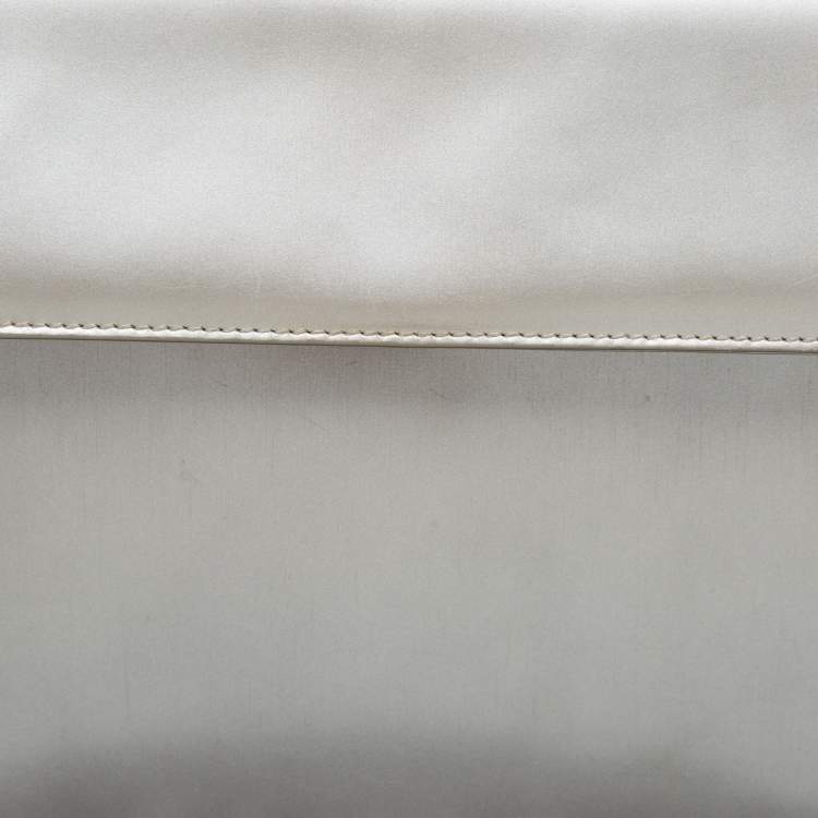 Pre Owned Salvatore Ferragamo Silver Leather Metal Frame Top Handle Bag