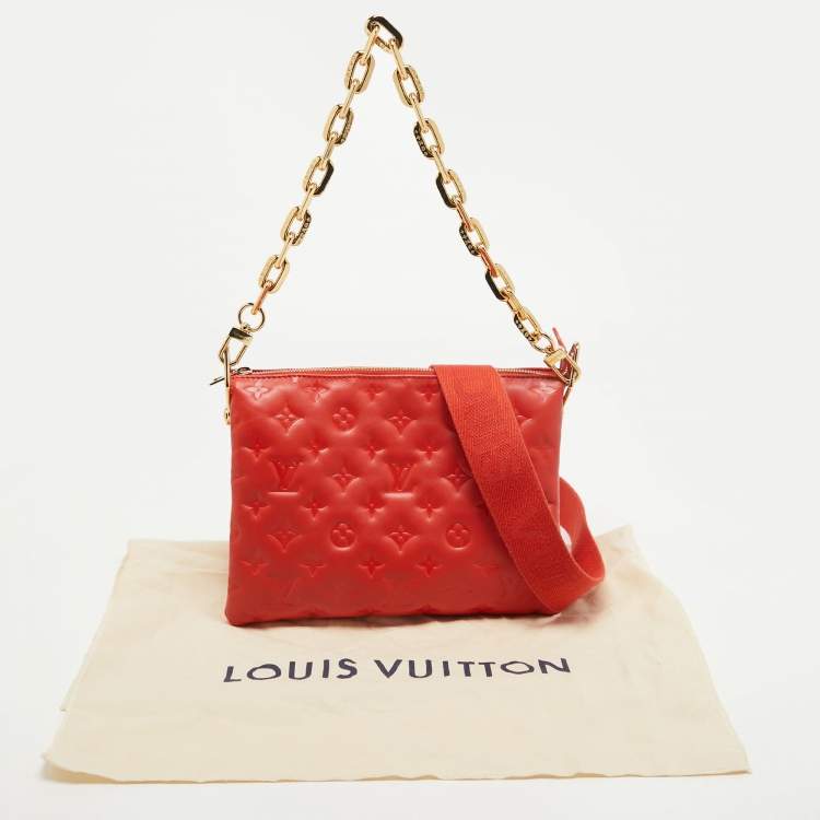 Pre Owned Louis Vuitton Red Monogram Embossed Leather Coussin PM Bag