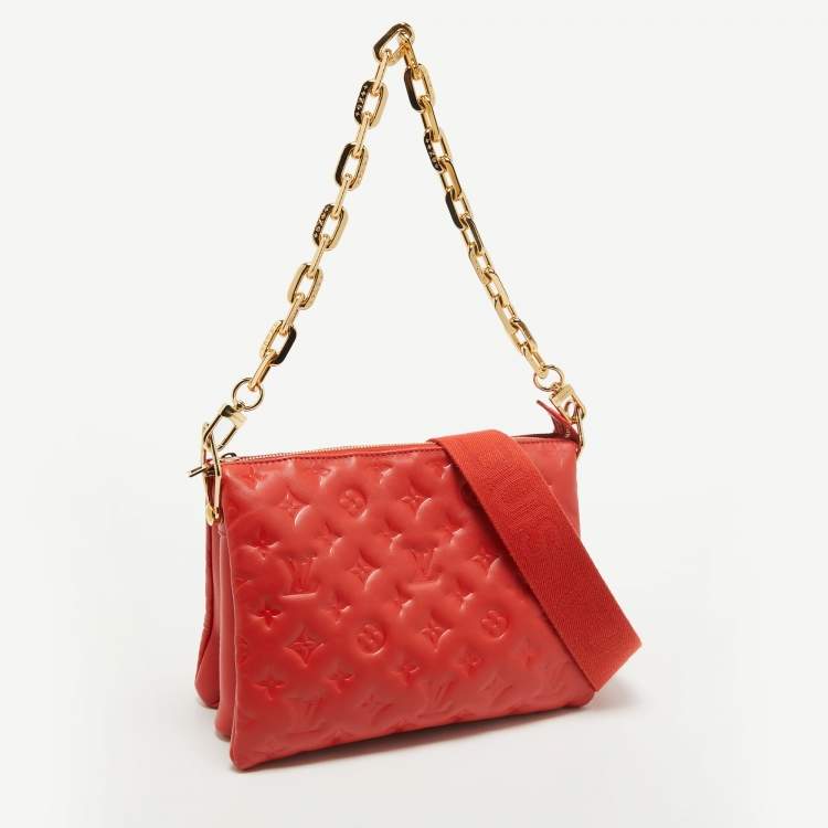Pre Owned Louis Vuitton Red Monogram Embossed Leather Coussin PM Bag
